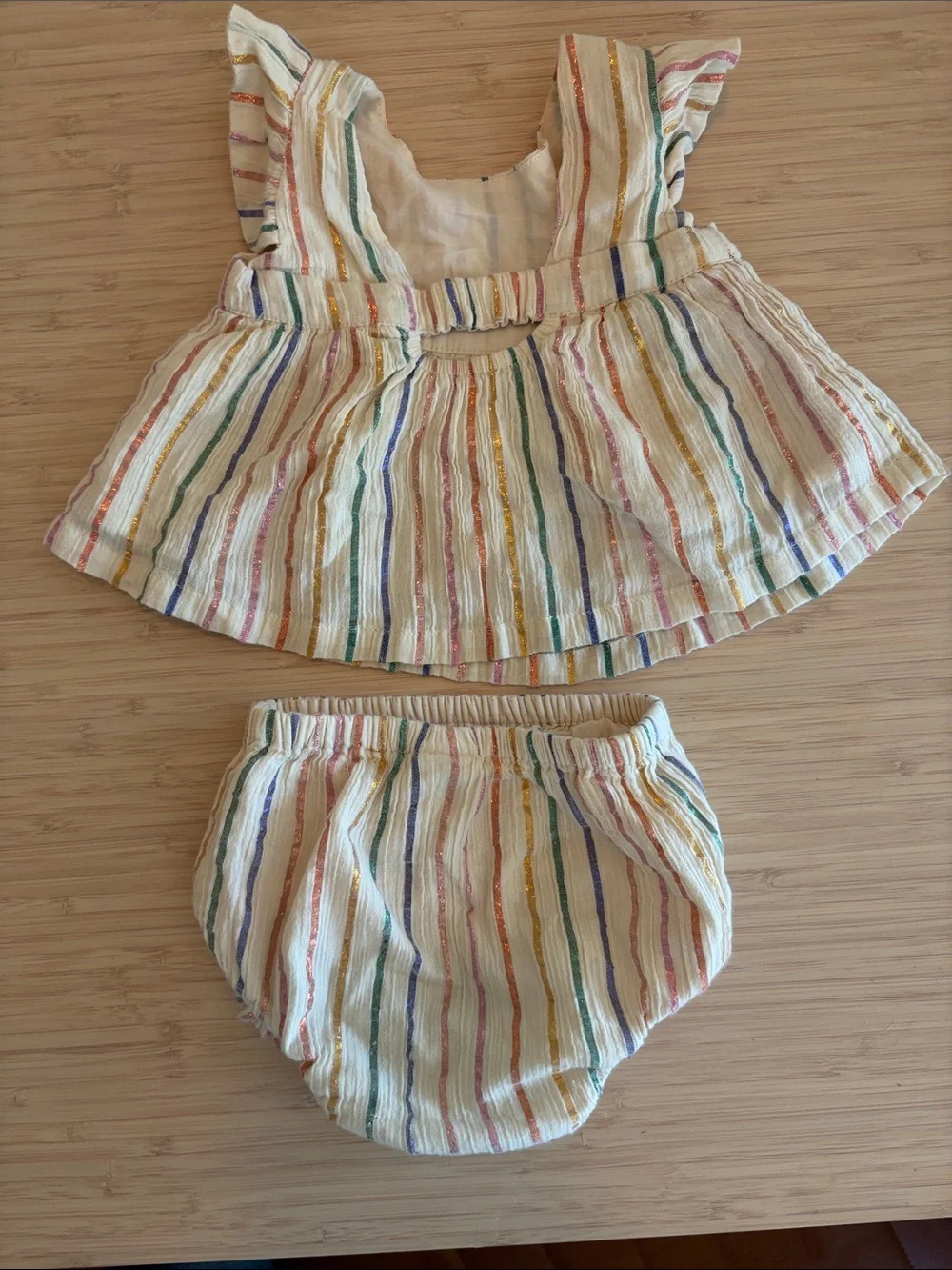 Baby GAP Shiny Rainbow Outfit Set Cream Striped Ruffle Set